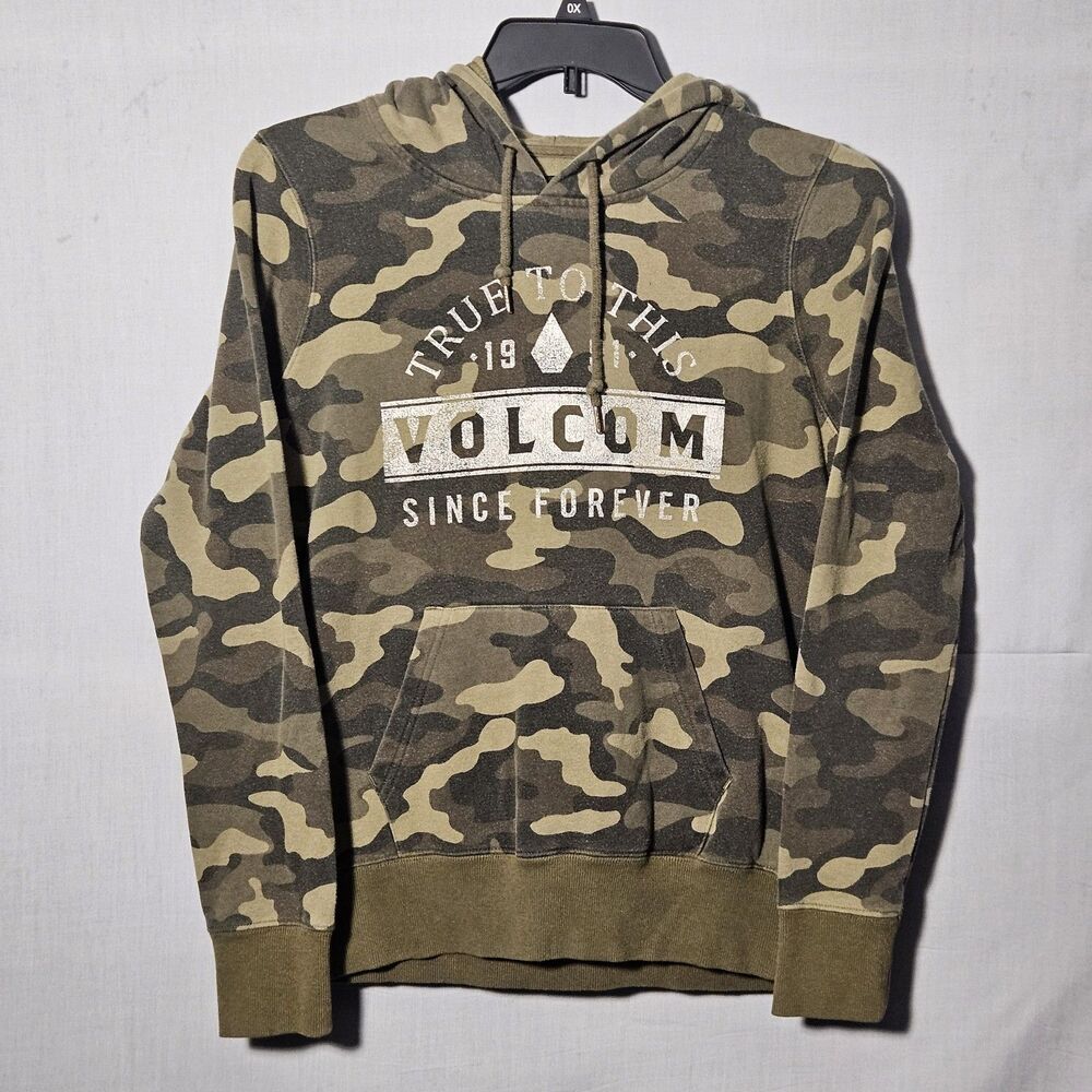 Y2K Volcom Hoodie True To This Graphic Camo Womens S Green Pullover Sweatshirt